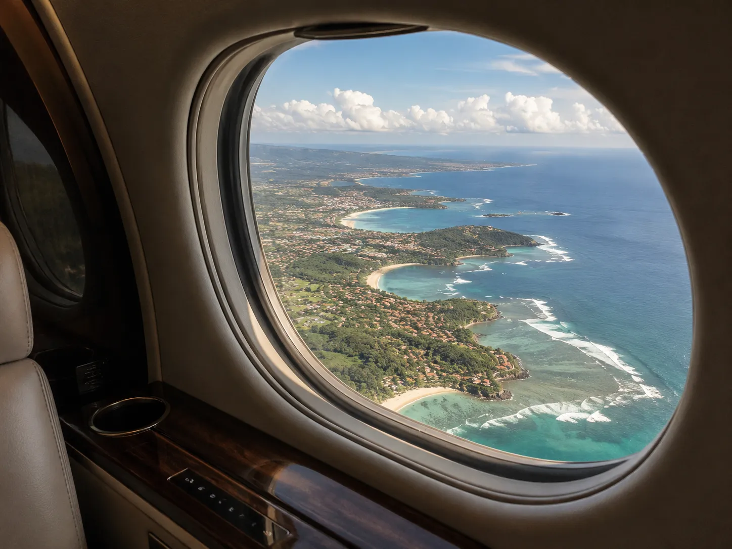 Reefs and islands passing beneath the cabin
